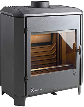 Invicta - Estufa de leña de hierro fundido Carolo, 8 kW, superficie de calentamiento de 40 a 100 m2, llama verde 7 estrellas