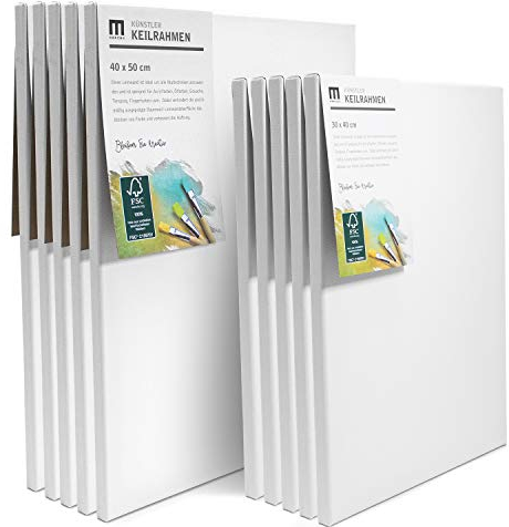 M MERCEO 10er Set Künstler Leinwand zum Bemalen (5 STK 40x50cm, 5 STK 30x40cm) Canvas Leinwand aus 100% Baumwolle, umlaufend aufgespannt auf FSC® Holz-Keilrahmen, 280g/m², 2-Fach weiß grundiert