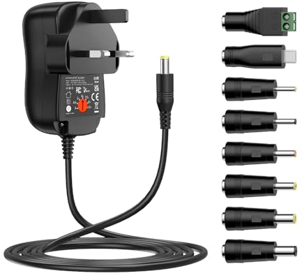 Zolt 36W Universal Power Adapter AC DC 3V 4.5V 5V 6V 7.5V 9V 12V Power Supply with 8 DC Plugs for Household Electronics, 3000mA Max