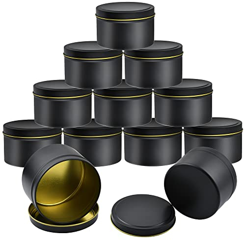 Akamino 12 Pcs Candle Tins, 8 oz Candle Jars with Lid, Empty Metal Candle Containers for Candle Making or Candle DIY (Black)