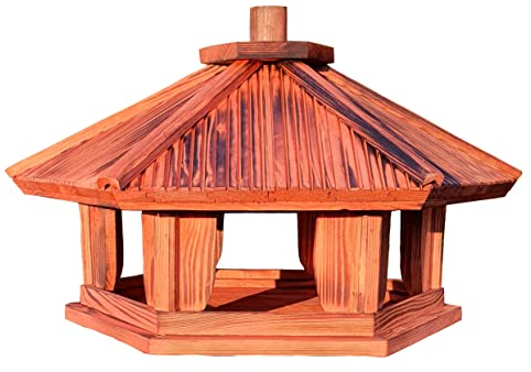 Vogel Futter Haus Größe XXL,Vogelhaus Holz,,Vogelhäuser Vogelfutterhaus Form: Sechseck, Braun