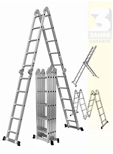 𝐂𝐑𝐀𝐅𝐓𝐅𝐔𝐋𝐋 Aluminium Mehrzweckleiter CF-104A | 𝟑 𝐉𝐀𝐇𝐑𝐄 𝐆𝐀𝐑𝐀𝐍𝐓𝐈𝐄 - 6in1 Multifunktionsleiter - 20 Sprossen - 576 cm Leiter - Gelenkleiter - Leitergerüst (Silber 4x5 Sprossen)