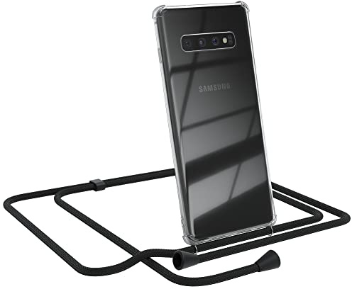 EAZY CASE Handykette kompatibel mit Samsung Galaxy S10 Plus Handyhülle mit Umhängeband, Handykordel mit Schutzhülle, Silikonhülle, Hülle, Stylische Kette, Schwarz - Clips Schwarz