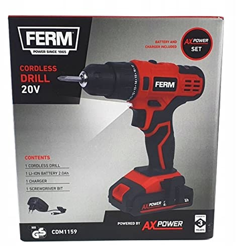Ferm Visseuse sans fil 20 V avec chargeur et assortiment d'embouts