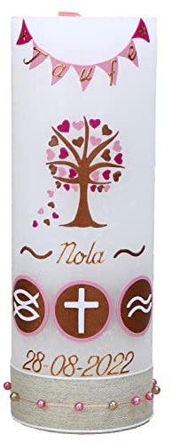 Cerziies® Taufkerze Rustik NOLA Junge oder Mädchen mit Name und Datum, individuell und handverziert 1668