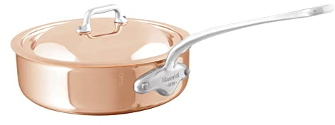 Mauviel M’6S 6-Ply Polished Copper & Stainless Steel Saute Pan With Lid, And Cast Stainless Steel Handles, Suitable For All Types Of Stoves, 3.2-qt, Made in France