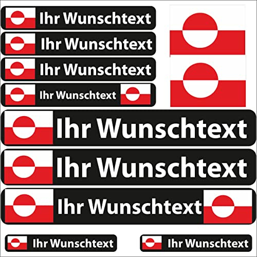INDIGOS UG - Auto Aufkleber Grönland - 13 Flaggen - Fahne glatt Sticker selbst gestalten mit Namen & Wunschtext personalisiert - Fahrrad - Autoaufkleber - Motorrad - Rennfahrer