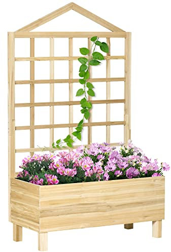 Outsunny Fioriera da Esterno in Legno di Abete con Grigliato, Fori di Drenaggio e Tessuto non Tessuto sul Fondo, 90x43x150 cm