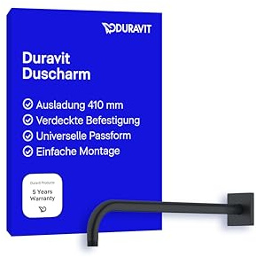 Duravit Universal Duscharm, Duscharmatur Wandbefestigung, Brausearm 410 mm, Duschbrause, Rosette eckig, Schwarz Matt