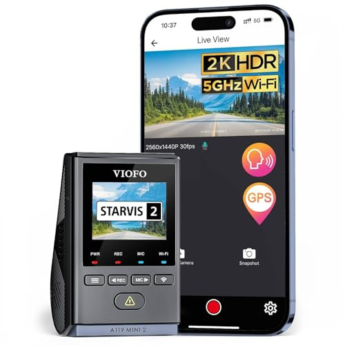 VIOFO Dash Cam A119 Mini 2, STARVIS 2 Sensor, 2K 60fps/HDR 30fps Voice Control Car Dash Camera with 5GHz Wi-Fi GPS, Night Vision 2.0, 24H Parking Mode, Supercapacitor (SD Card Not Included)
