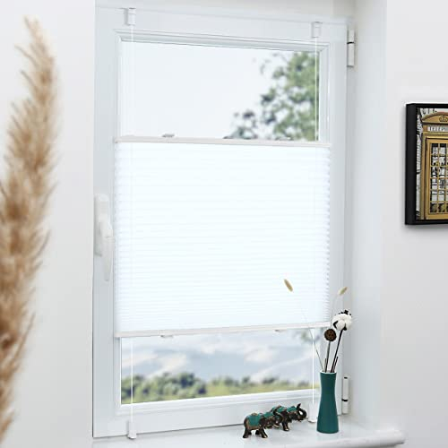 Plissee Klemmfix ohne Bohren Weiß 70x200cm(BxH) Plissees lichtdurchlässig Blickdicht Jalousien ohne Bohren Fensterrollo Klemmrollos Sonnenschutz Sichtschutz Faltrollo Easyfix Rollos für Fenster