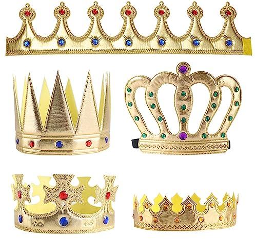 Trsnzul Corona de Rey 5 Piezas Corona Real Sombrero de Corona Decoración de Fiesta de Rey Corona Rey de Cumpleaños Rey Corona Sombrero de Coronas Cumpleaños Corona para Fiesta Cumpleaños