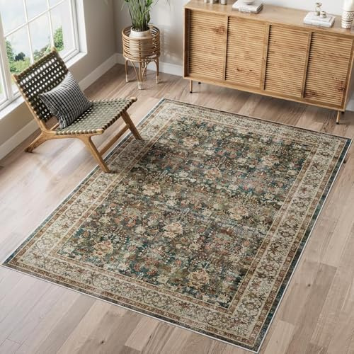 Dripex Machine Washable Rug - Green Boho Living Room & Bedroom Soft Short Pile Dining Room & Traditional Kitchen Non Slip 80x150cm