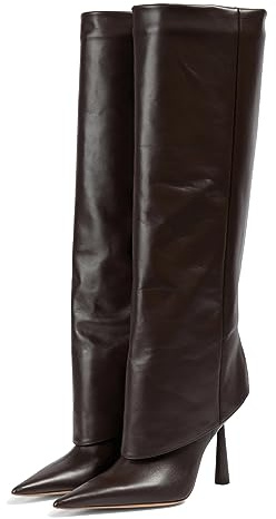 Vertundy Women's Fold Over Boots - Pointed Toe Stiletto Heel Slip On Knee High Boot Fashion Sexy Dress Boot Size 9.5