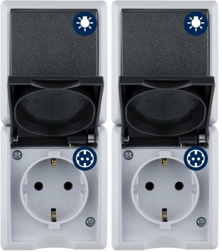 REV 0510241555 AquaForm, Steckdose - A/W Schalterkombi, IP44, einpolig, Aufputz, senkrecht, grau (Packung mit 2)