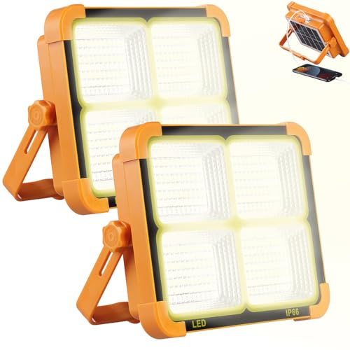Luminea LED Akku Arbeitsleuchte: 2er-Set Solar-Akku-Strahler mit CCT-LEDs & Powerbank, 1000 lm, dimmbar (Baustrahler Solar, USB Powerbank Strahler, Panel)