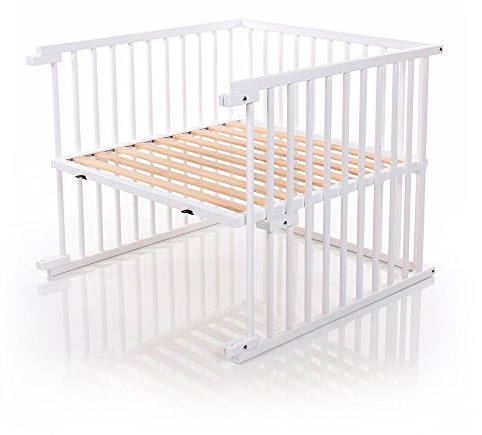 babybay Kinderbett Umbausatz für Beistellbetten stufenlos verstellbar passend für Modell Boxspring Comfort Plus/Babybett Größe: 140 cm x 89 cm aus massivem Buchenholz, weiß lackiert