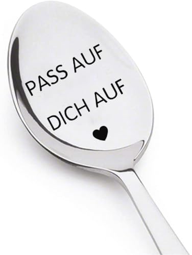 Cucchiaio in acciaio inox con incisione Pass auf Dich auf, regalo di compleanno per uomo e donna, cucchiaino da caffè, regalo personalizzato per la migliore amica, figlia, figlio, papà, mamma,