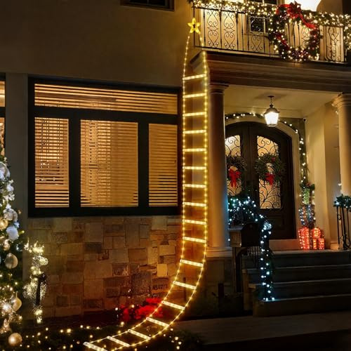 SALCAR Guirnalda de luces LED escalera de Navidad, 3 m, iluminación navideña con 8 modos, temporizador y memoria, resistente al agua, decoración navideña para interior y exterior, árbol de Navidad