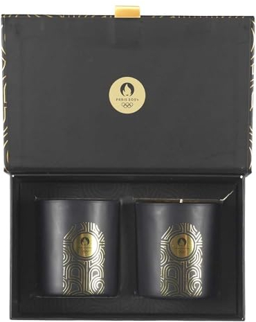 PARIS 2024, CJO6004, Lot de 2 Bougies Parfumées Paris 2024 en Coffret Art Deco, Produit Officiel sous Licence, Senteur : Musc blanc, Durée de combustion : 21 h
