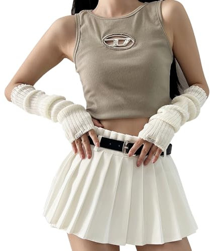 CIATBYYJ Armstulpen Damen, Winter Gestrickte Handstulpen, Warme Long Fingerlose Handschuhe, Japanischer Pulswärmer, Y2K Gothic Punk Hip Hop Armstulpen Mit Daumenloch (Weiß)