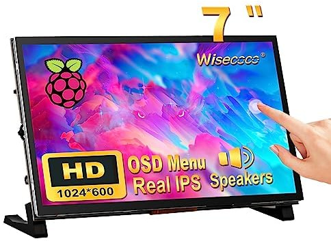 7-Zoll LCD Touch-Bildschirm für Raspberry Pi, tragbarer Monitor, IPS 1024 * 600, Kein Kabel nötig, Dual-Lautsprecher mit OSD, HDMI Touchscreen Display für RPi 5 4 3 2 Zero B B+ Windows, Treiberlos