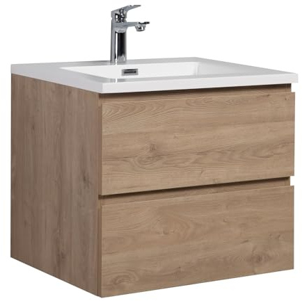 Badplaats B.V. Badezimmer Badmöbel-Set Angela 60cm - Kastanien Eiche - Unterschrank Schrank Waschbecken Waschtisch