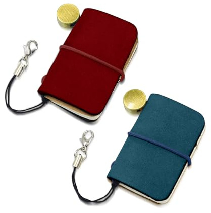 Yitexin Pack of 2 Miniature Travelers Notebook 4.8x3.2cm(1.9’’x1.3’’), Handmade Tiny Leather Travels Notebook, Vintage Mini Notebook Diary Journal, Pocket Diary (Blue & Red)