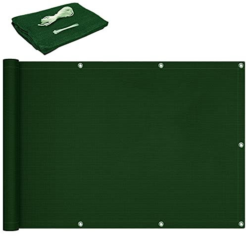 Balcony 1x8m HDPE UV Protection Shield Fence for Yard Lawn Pergola Decking Pool Patio Dark Green Eyelets Cord Cable Ties Attached