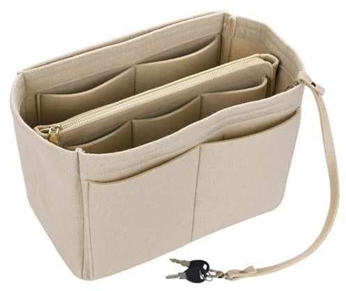 lumanothy Taschen Organizer Shopper, Handtaschen Organizer mit Multi-Pocket, Filz Tascheneinsatz für Tote Bags, Mommy bag, Einkaufstasche, Shopper, Beige, L