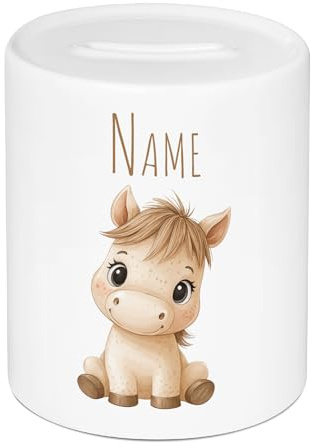 GRAZDesign Personalisierte Spardose Pferd mit Namen - Geschenk zur Taufe, Weihnachten, Geburtstag Boho-Tier-Design