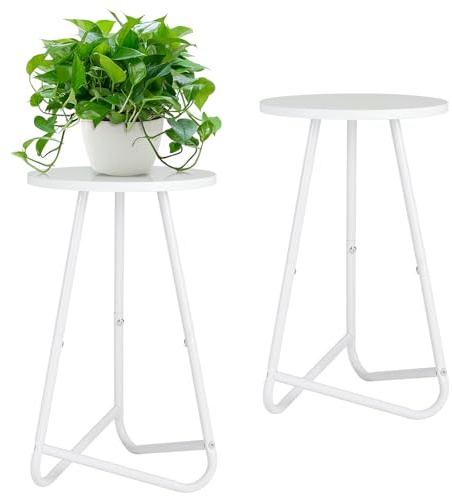 HDANI 50cm Rund Pflanzenständer 2 set,Hölzern Blumenregal Metall Pflanzenregal,Modernes Regal für Zimmerpflanzen für Wohnzimmer, Balkon und Büro,Weiß