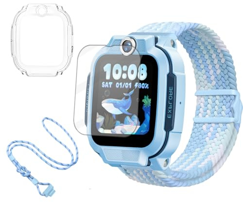 4 en 1 Kit d’Accessoires pour imoo Z1 Z3 X10-Bracelet Magnétique en Nylon/Résine, Film Protecteur, Coque Transparente et Cordon Ajustable-Kit Remplacement pour Montre Connectée Enfant (Bleu-Z3, Z3)