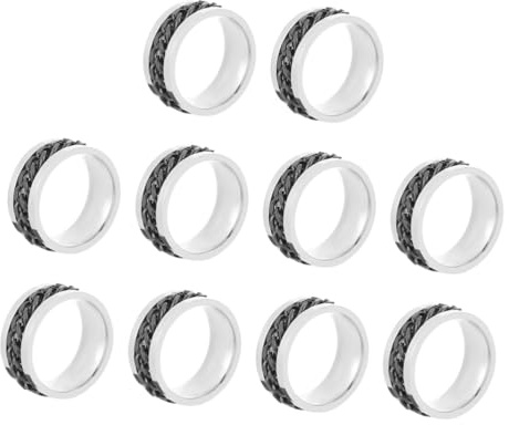 SAFIGLE 10pcs Bagues Homme en Acier Inoxydable et Titane, Anneaux de Chaîne, Design Chic et Délicat, Fonction Ouvre-bouteille Confortable à Porter