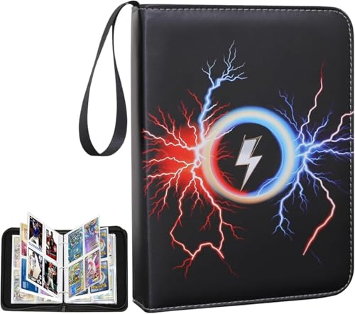 Card Binder for Pokemon - 4 Pocket Trading Spark Zipper Binder with 50 Removable Premium 0.08mm Sleevs, 400 Cards Capacity, Ideal for Boys, Girls - Collectible Trading Card Album (Spark, 4 Pocket)