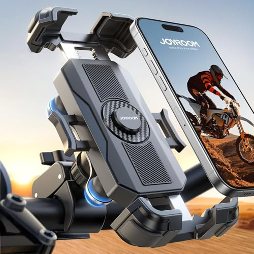 JOYROOM Handyhalterung Motorrad [Doppelt Vibrationsgedämpft] Handyhalter Fahrrad Handy Halterung 360° Drehbar Lenker Halter für iPhone 17/16/15/14 Samsung S25/S24 Smartphone