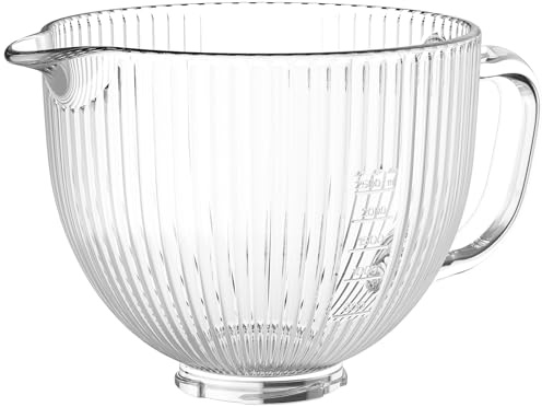 HOZODO Glass Mixer Bowl for KitchenAid 4.5 & 5-Qt Tilt-Head Stand Mixers | 5-Qt Mixing Bowl for Kitchen Aid with Measurement Markings and Handle