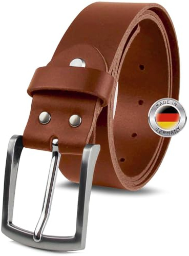 FOMAX Herren Ledergürtel aus Echtleder, Gürtel MADE IN GERMANY Handgemacht, Leder Vollledergürtel für Männer Jeans Anzug Business Elegant Casual, 38mm Breit Länge kürzbar, Braun