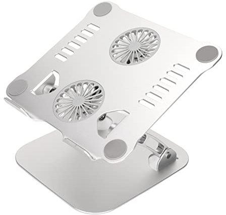 BONKZEBU Adjustable Aluminum Alloy Laptop Stand with Powerful Cooling Fans for Ergonomic Comfort for 10 to 17.3in Laptops Suitable for Work From Home Professionals (Silver)