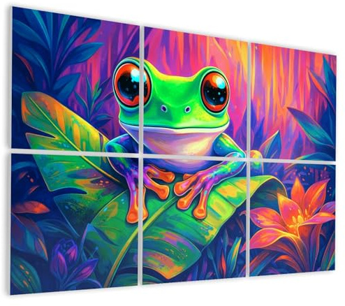 6 Pack Art Acoustic Panels Self Adhesive Vibrant Frog Sitting Leaf Colorful Tropical Forest Decorative Soundproof Wall Panels Sound Absorbing Panel 48x72 for Office Home Studio