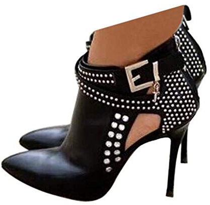 Hinyyrin Ankle Boots for Women,Bare Legged Pointed Women's Boots, Rhinestone Booties Black Sexy Stiletto With High Heel Size 8