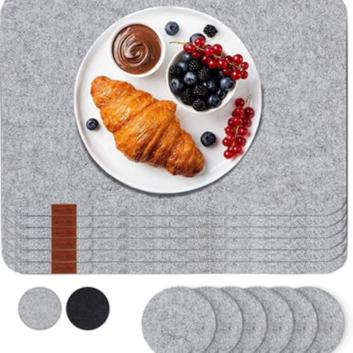 Luana Rose Sets de Table Rectangulaire en Feutre en Gris - Set de 12 - Set de Table Lavable - 44x32 cm sous-Verres en Feutre - Dessous de Table Set de Table et Verre Set de Dessous de Verre