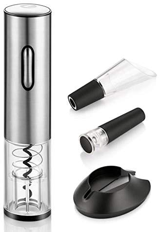 YSYPET - Kit apribottiglie automatico per bottiglie di vino, cavatappi con tagliacapsule decanter e aeratore per regali (argento)