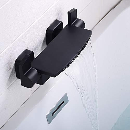 Badewannenarmatur Schwarz Mit Handbrause Duschsysteme Wannenarmatur Wasserfall Auslauf Wandhalterung Einhandmischer Wasserhahn Badewanne Für Bad Dusche (A)