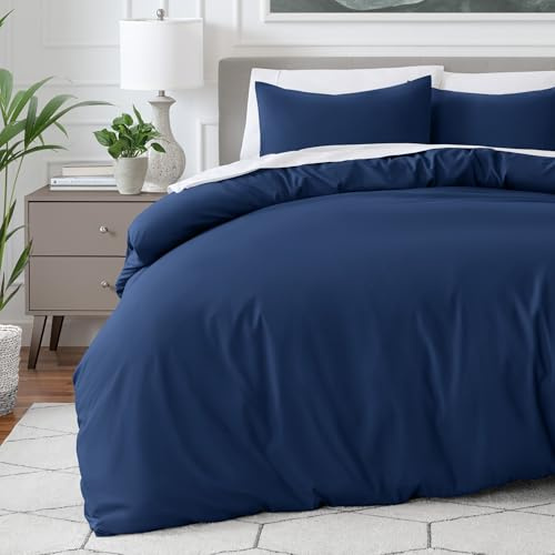 Bare Home Duvet Cover Set Double Size - Premium 1800 Ultra-Soft Duvet Cover Set - Lightweight - Cooling Duvet Cover - Bed Duvet Cover with 2 Pillowcases (Double, Dark Blue)