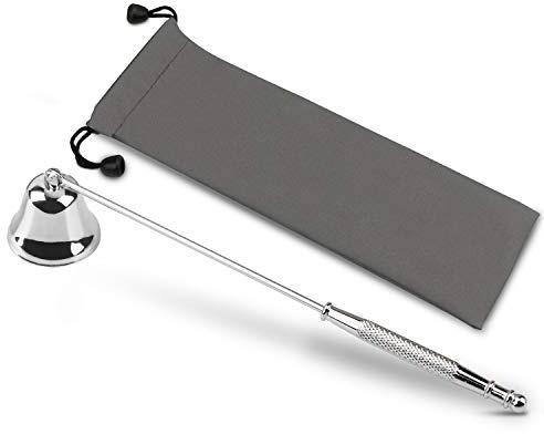 GOSGOONE Candle Snuffer, Elegant Candle Extinguisher with Long Handle, Hinged Candlesnuffers Wick Snuffer Candle Accessory for Putting Out Candle Flame Safely, Candle Stopper with Storage Bag (Sliver)