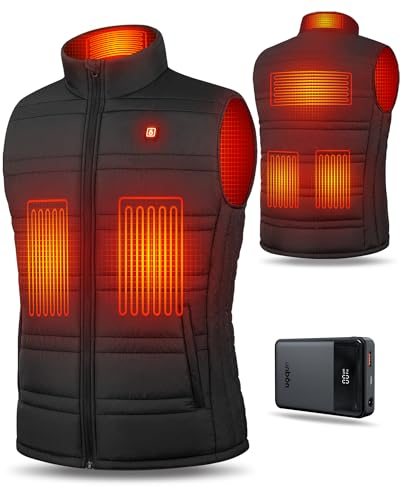 UNBON Beheizbare Weste, Heizweste Herren Damen mit Powerbank 14400mAh 6 Heizzonen 3 Temperaturstufen Beheizte Weste Wärmeweste mit Akku für Motorrad Jagd Outdoor Größe XXL Schwarz