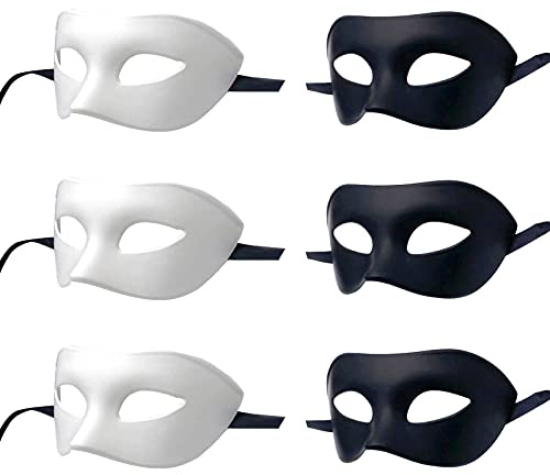 Lot de 6 masques vénitiens de fête pour adultes - Look antique - Pour bal masqué réaliste - Demi-homme et femme (3xl + B) 7.1''x3.15''x3.15''