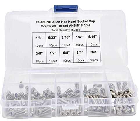 150Pcs Viti Esagonali, 4-40Unc Hex Vite + Kit Dado 1/8 5/32 3/16 1/4 5/16 3/8 1/2 5/8 3/4 Lunghezza Bullone In Acciaio Inossidabile Fissaggio Industriale