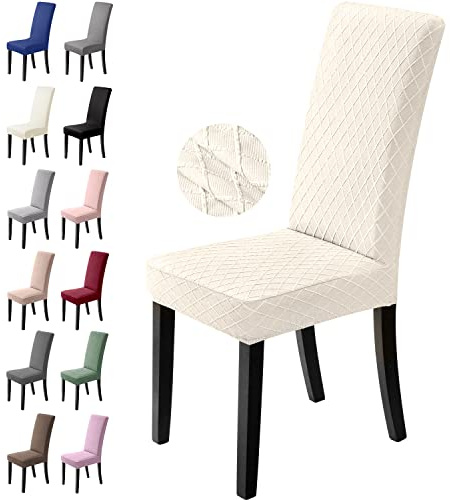 BalladHome Stuhlhussen 4er Set Stretch Stuhlbezug Stuhlüberzug Esszimmerstühle Bezug Universale Elastische Hussen waschbar Abnehmba für Hotel, Bankett, Büro, Partys Deko (4 Stück, Cremeweiß)-L